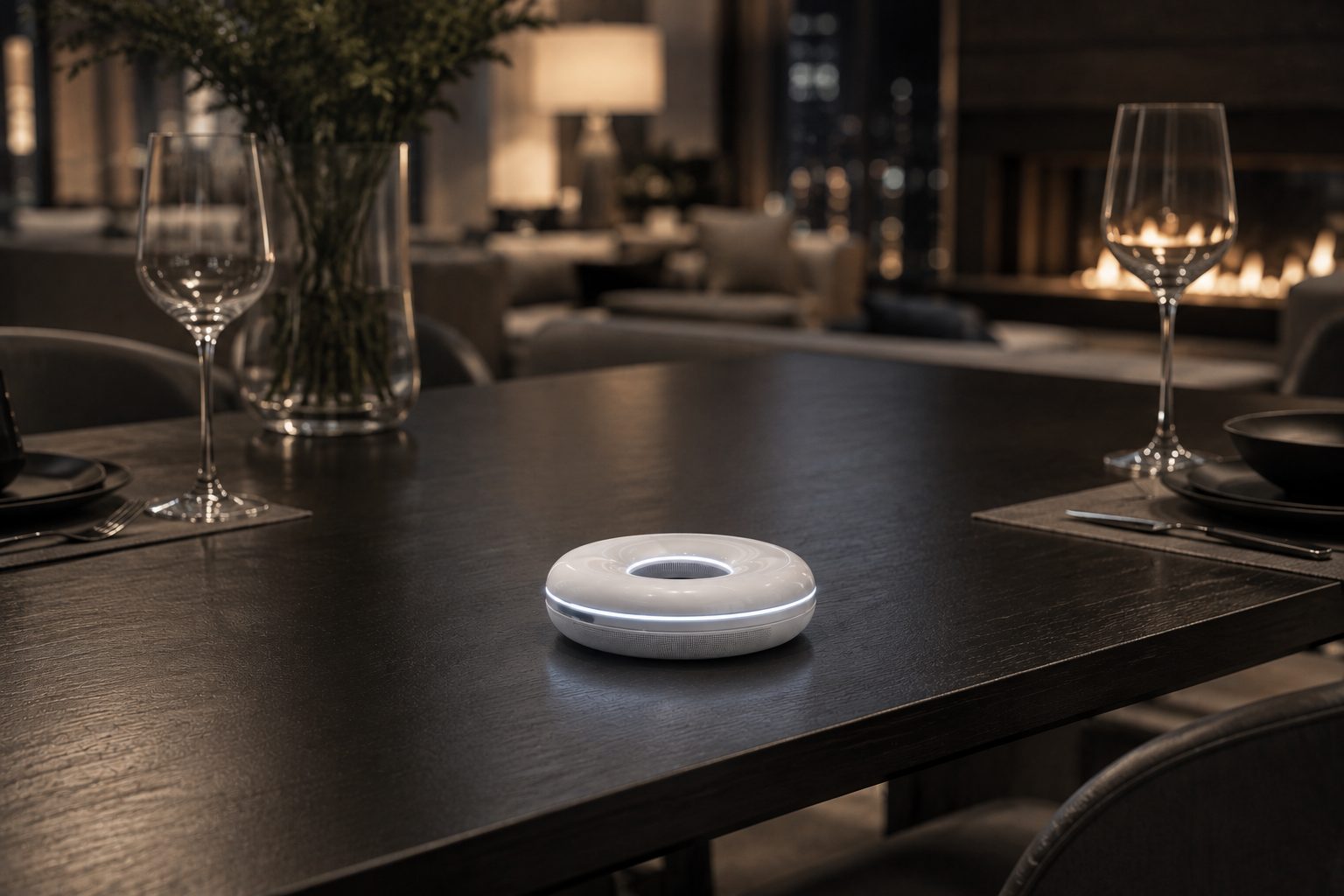 ChatGPT Speak resting on a dark dining table in a warmly lit home